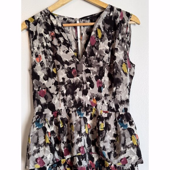 BCBGMaxAzria Amalia Silk Peplum Dress 8 Multicolor Abstract Print Gallery Chic - Picture 5 of 12